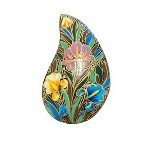 Vintage Hand Painted Floral Lacquer Paper Mache Trinket Jewelry Box